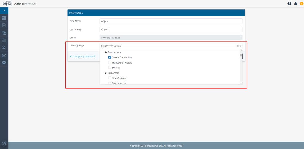 Once you are on your Account details screen, you can quickly and easily select your preferred page from the landing page dropdown list.