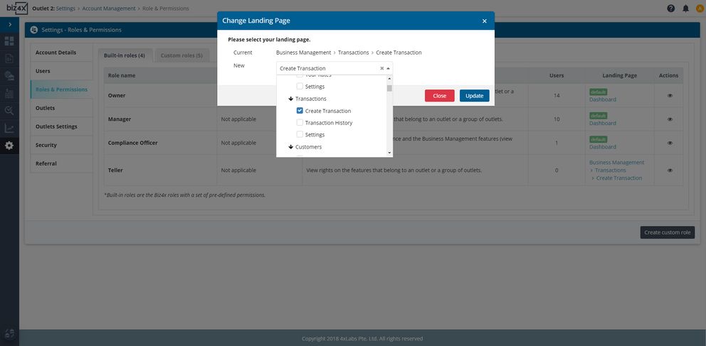 You can edit or assign a custom landing page to the four built-in roles that are created in Biz4x.