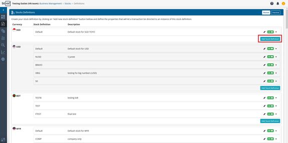 Add Stock Definition button