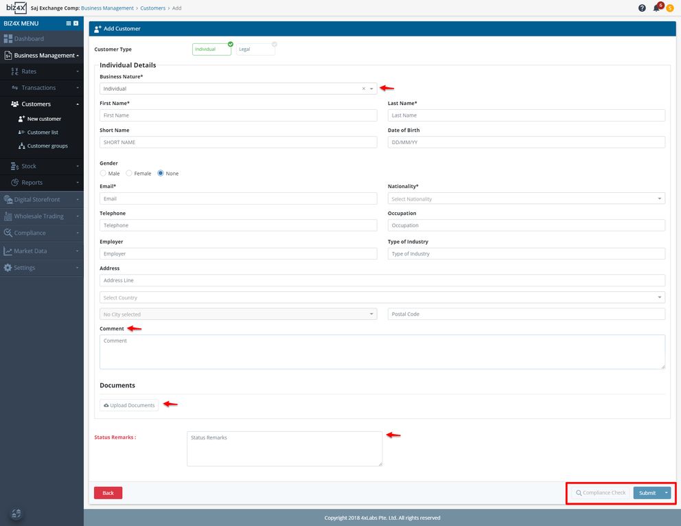 Adding a New Customer from the Dedicated Customer Interface