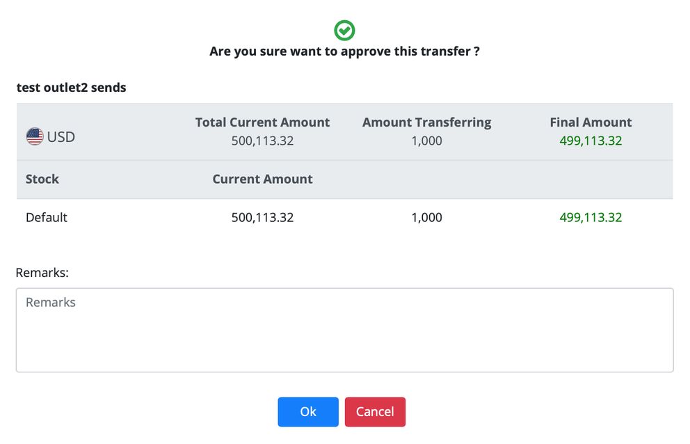Approve Transfer modal
