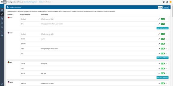 Create Stock Definitions Screen