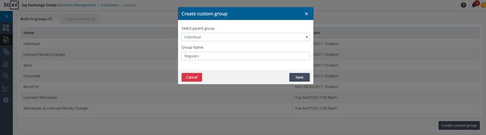 Create Custom Group menu