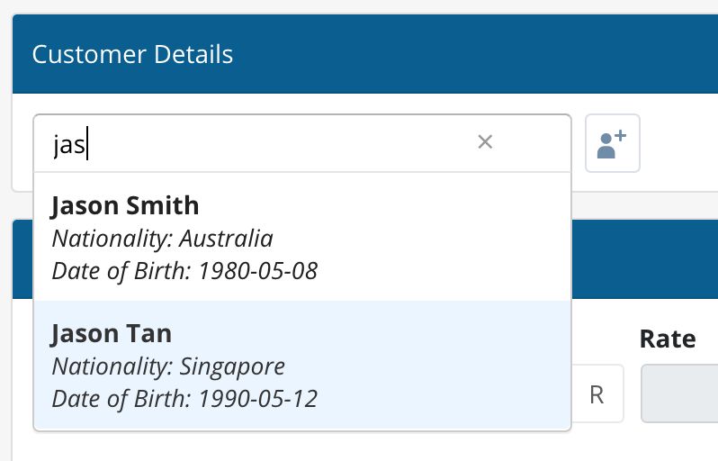 Search for customer details from the Customer Details screen