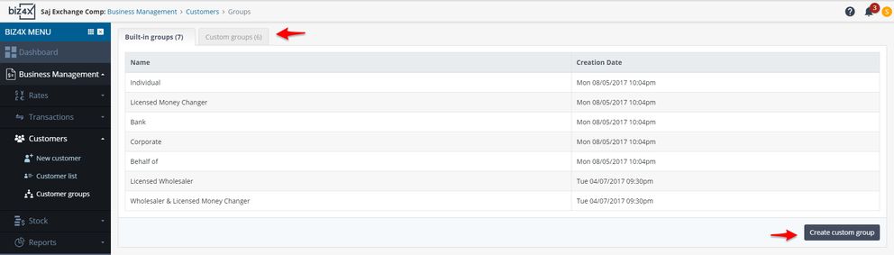 Create Custom Group button