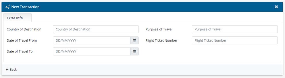 Extra Info tab where you can see the extra travel information of the transaction