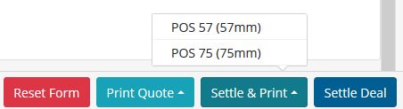Print Quote, Settle Deal, and Settle & Print Buttons