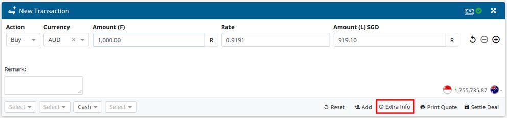 Click the Extra Info button to see the extra travel information of the transaction