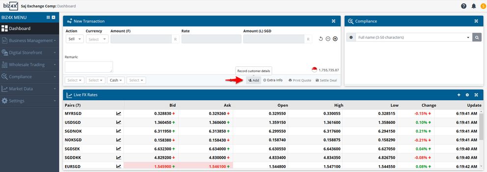 Adding a New Customer from the Dashboard