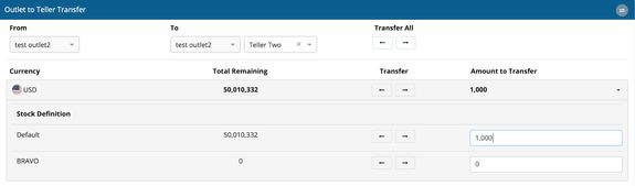 Outlet-to-Teller Transfer Screen