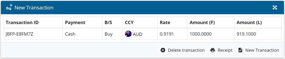 Click the Receipt button to print the actual receipt of the transaction