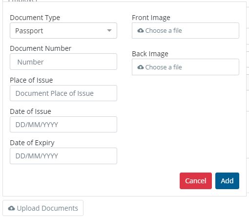 Menu to upload customer's identification documents